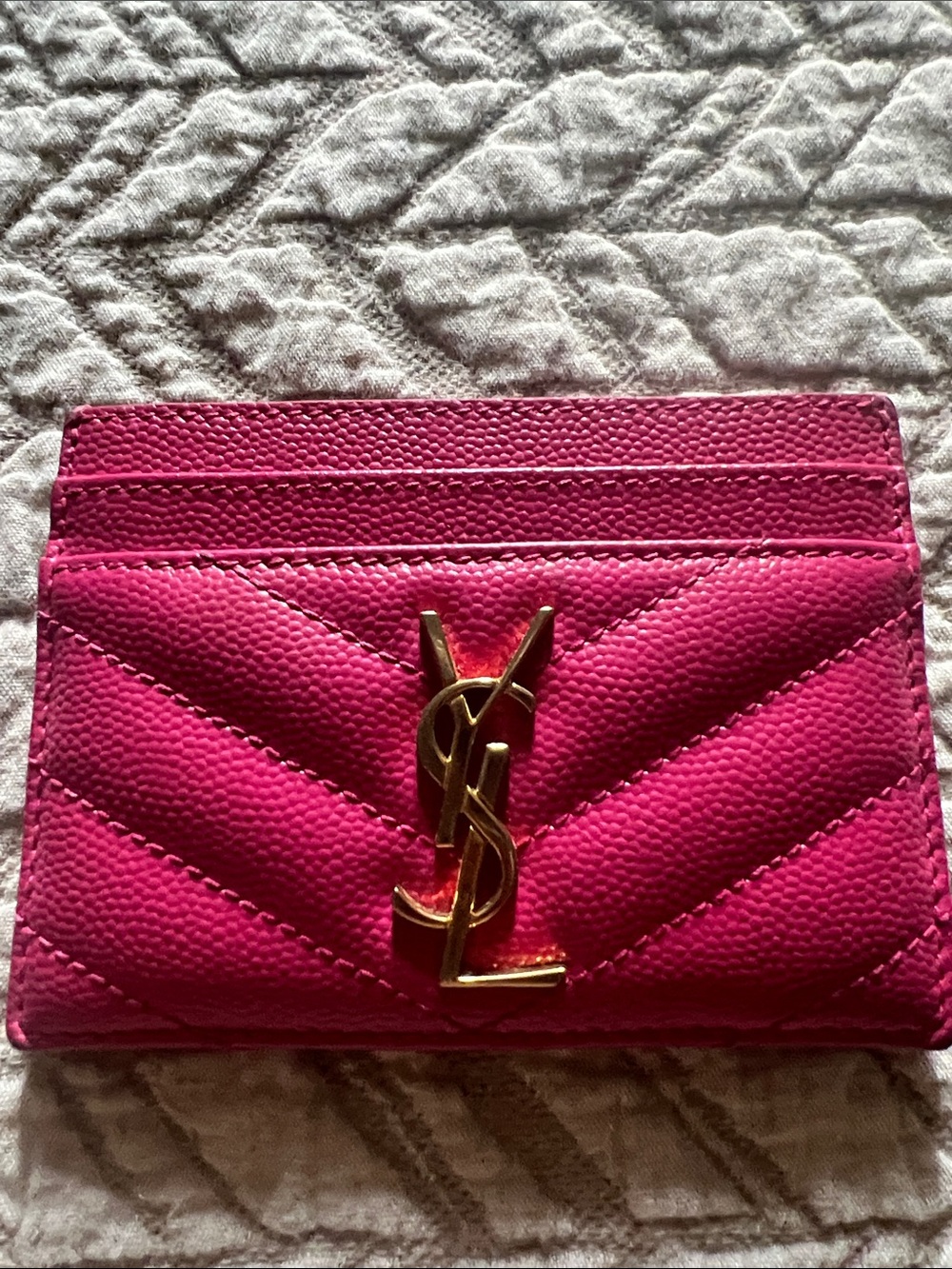 Saint Laurent Fresh Fuxia (Fuchsia) chevron quilted card case.
